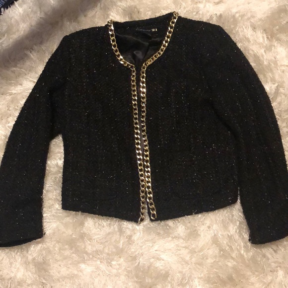 Forever 21 Jackets & Blazers - Forever 21 Tweed black blazer with gold chain  Sm
